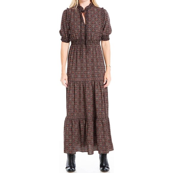 Max Studio Dresses & Skirts - Nordstrom Max Studio Crepe Puff Sleeve Smocked Cuff Tiered Maxi Dress
